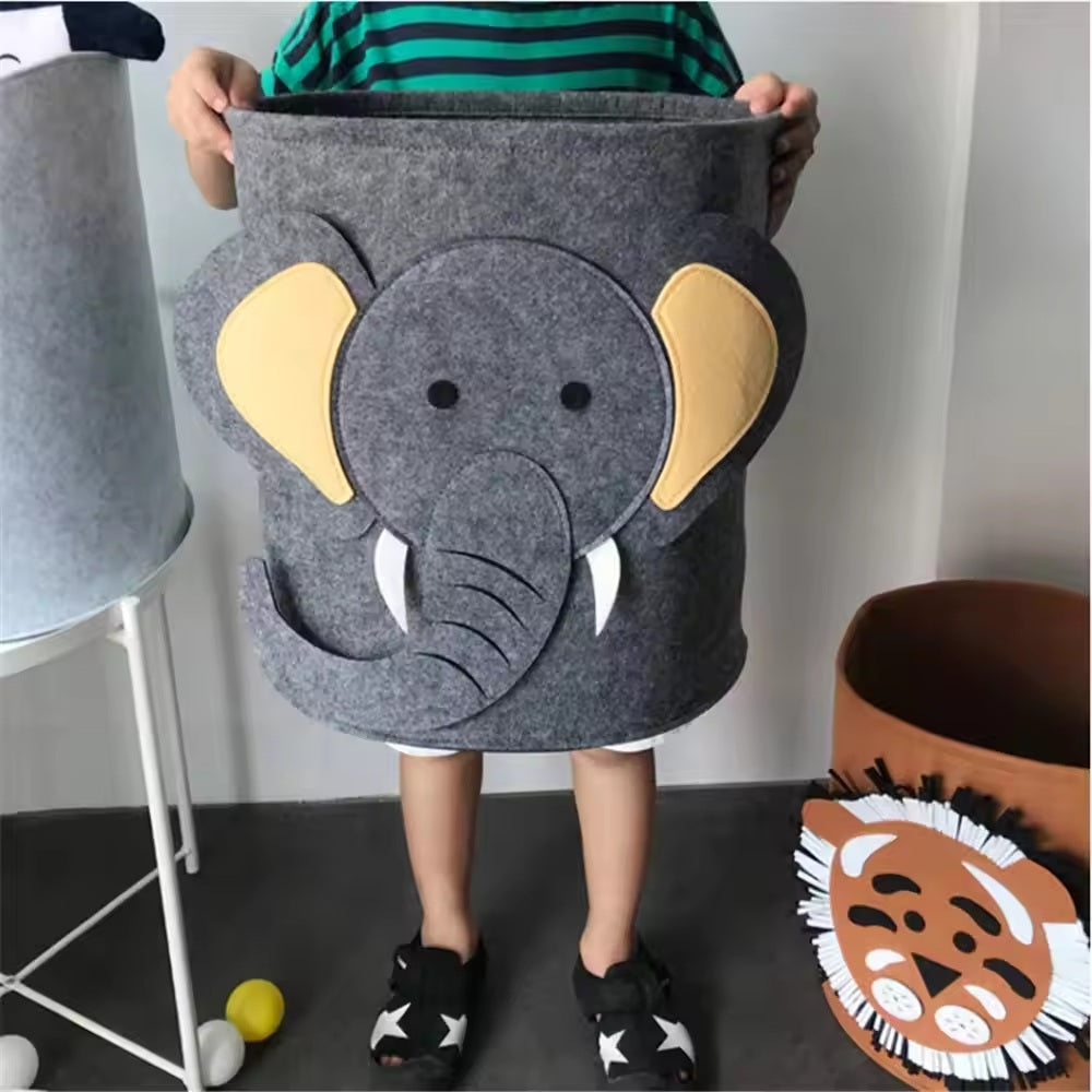 Elephant pattern foldable felt laundry basket - Alozaii