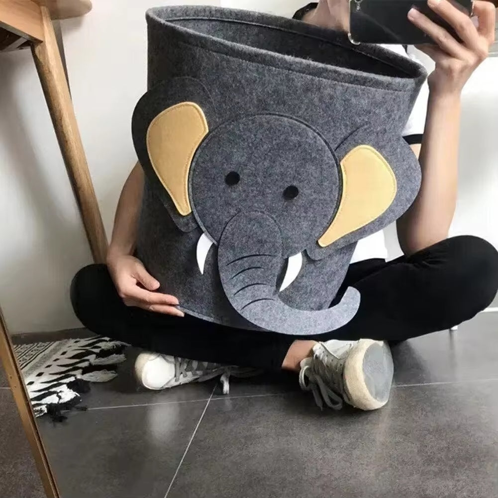 Elephant pattern foldable felt laundry basket - Alozaii
