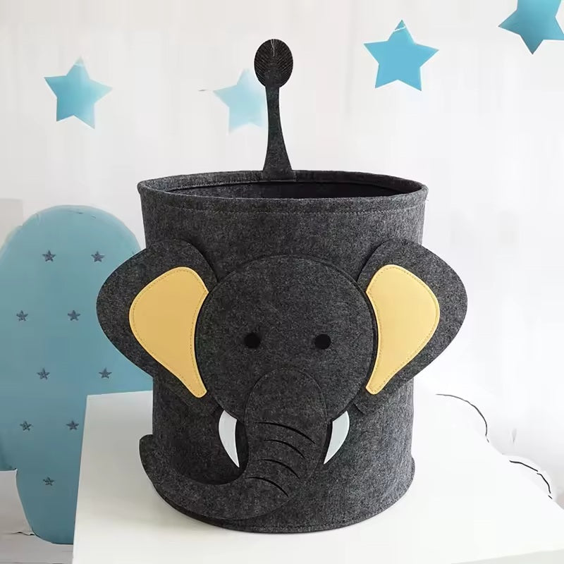 Elephant pattern foldable felt laundry basket - Alozaii