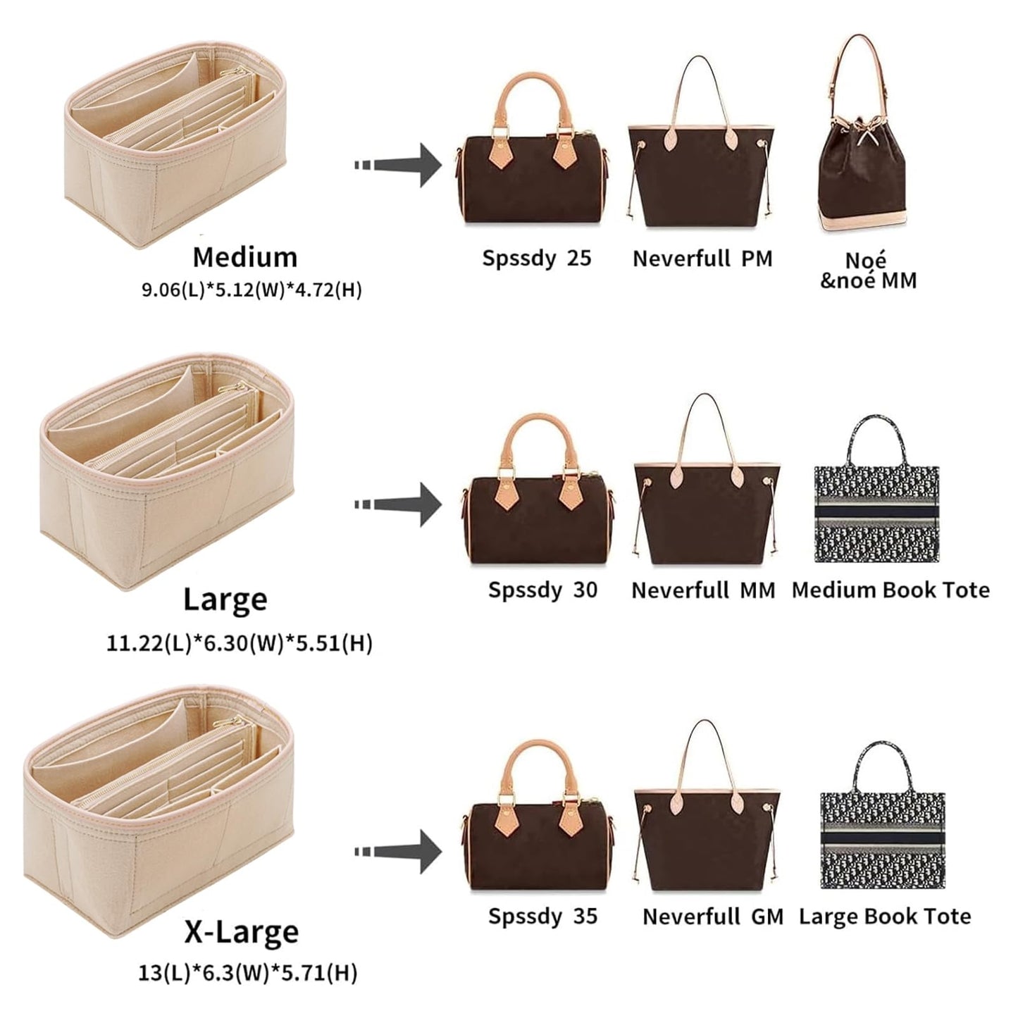 Felt Bag Organizer Insert for LV Speedy/Coach - Alozaii