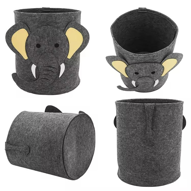 Elephant pattern foldable felt laundry basket - Alozaii