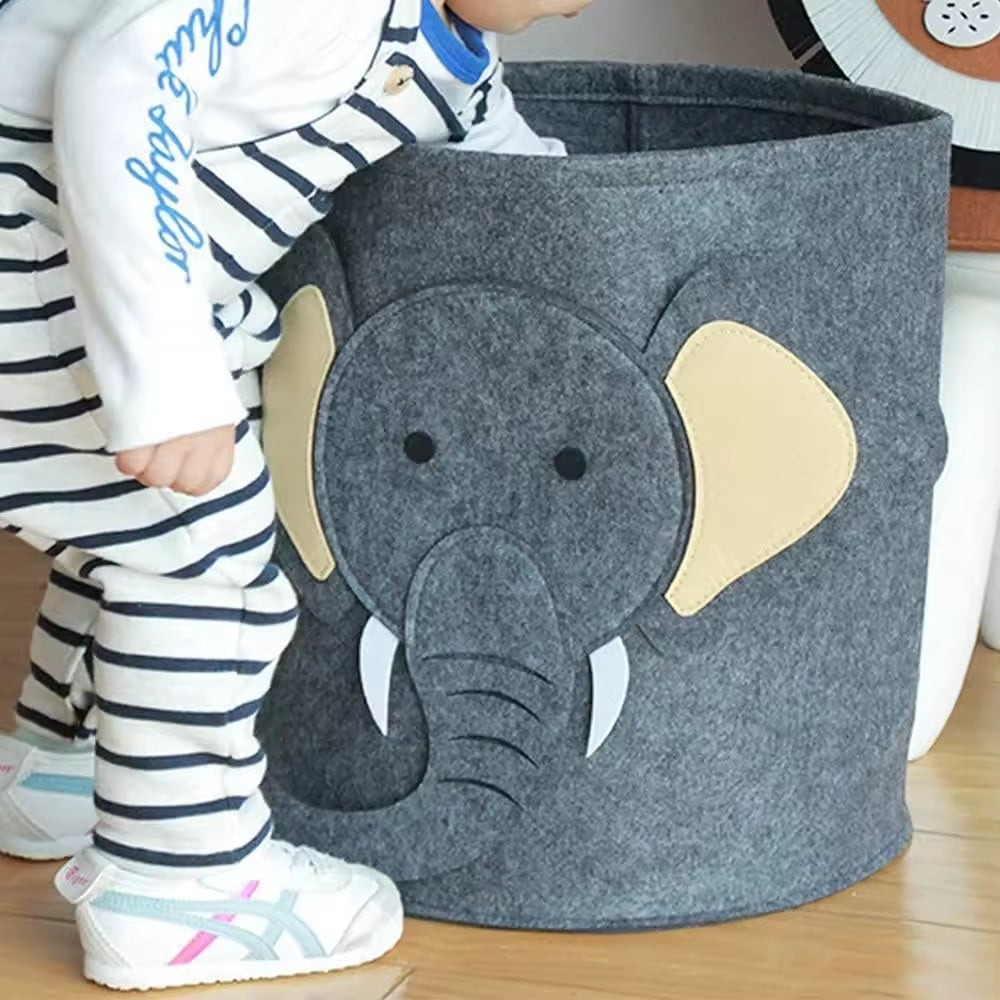 Elephant pattern foldable felt laundry basket - Alozaii