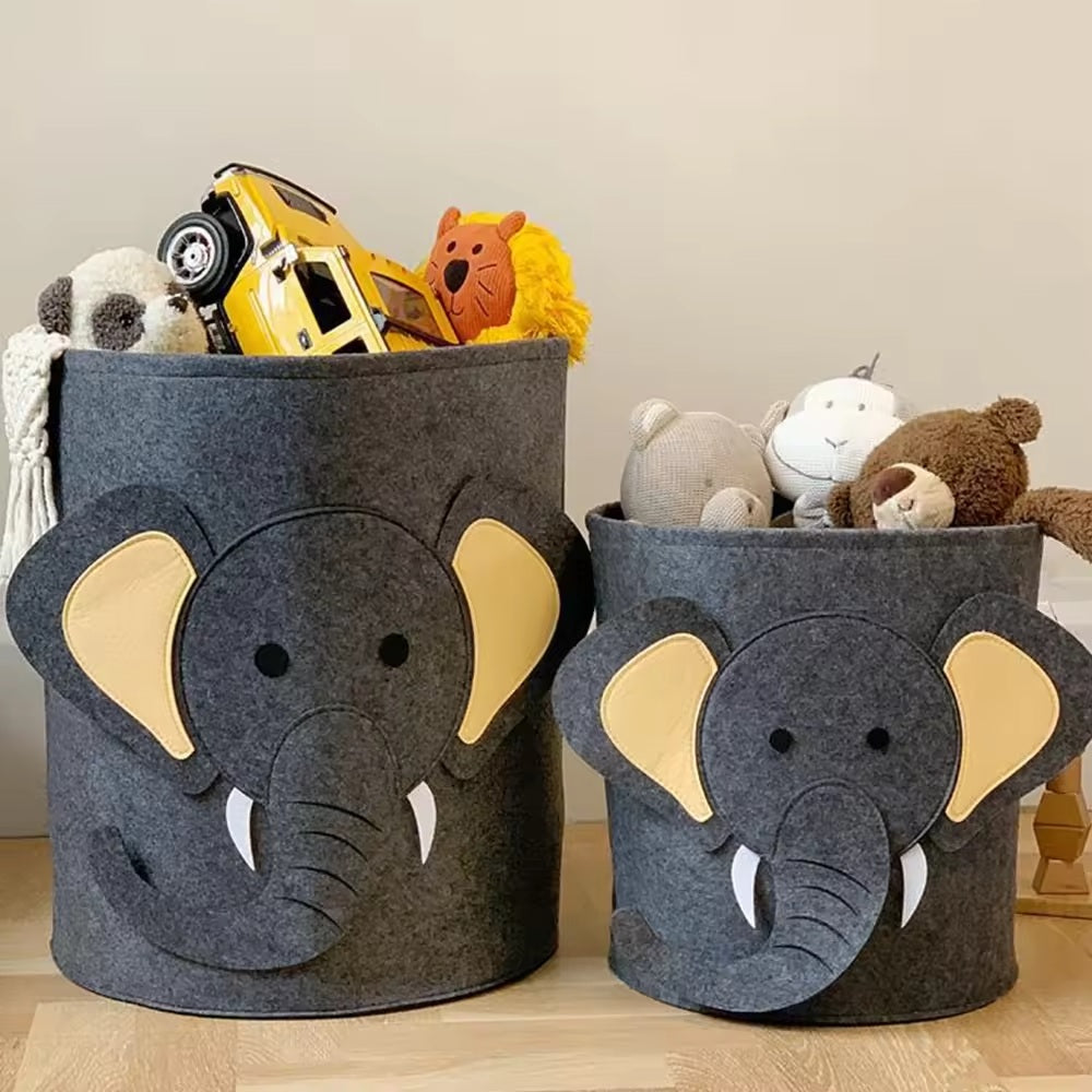 Elephant pattern foldable felt laundry basket - Alozaii