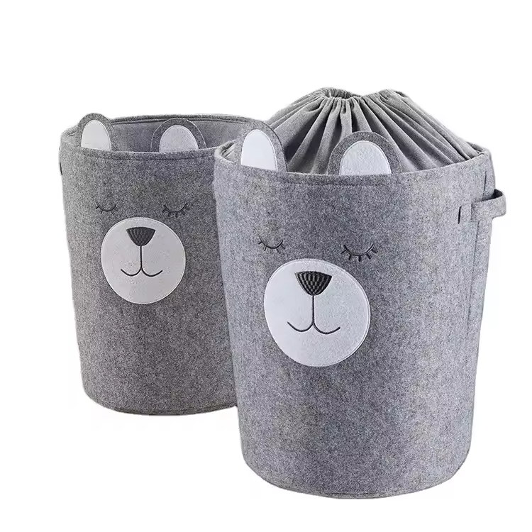 Laundry basket with drawstring felt storage frame - Alozaii